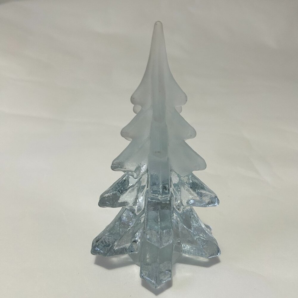Vintage Ice Clear & Frosted Glass Christmas Tree Figurine 5.5" Table Top snow